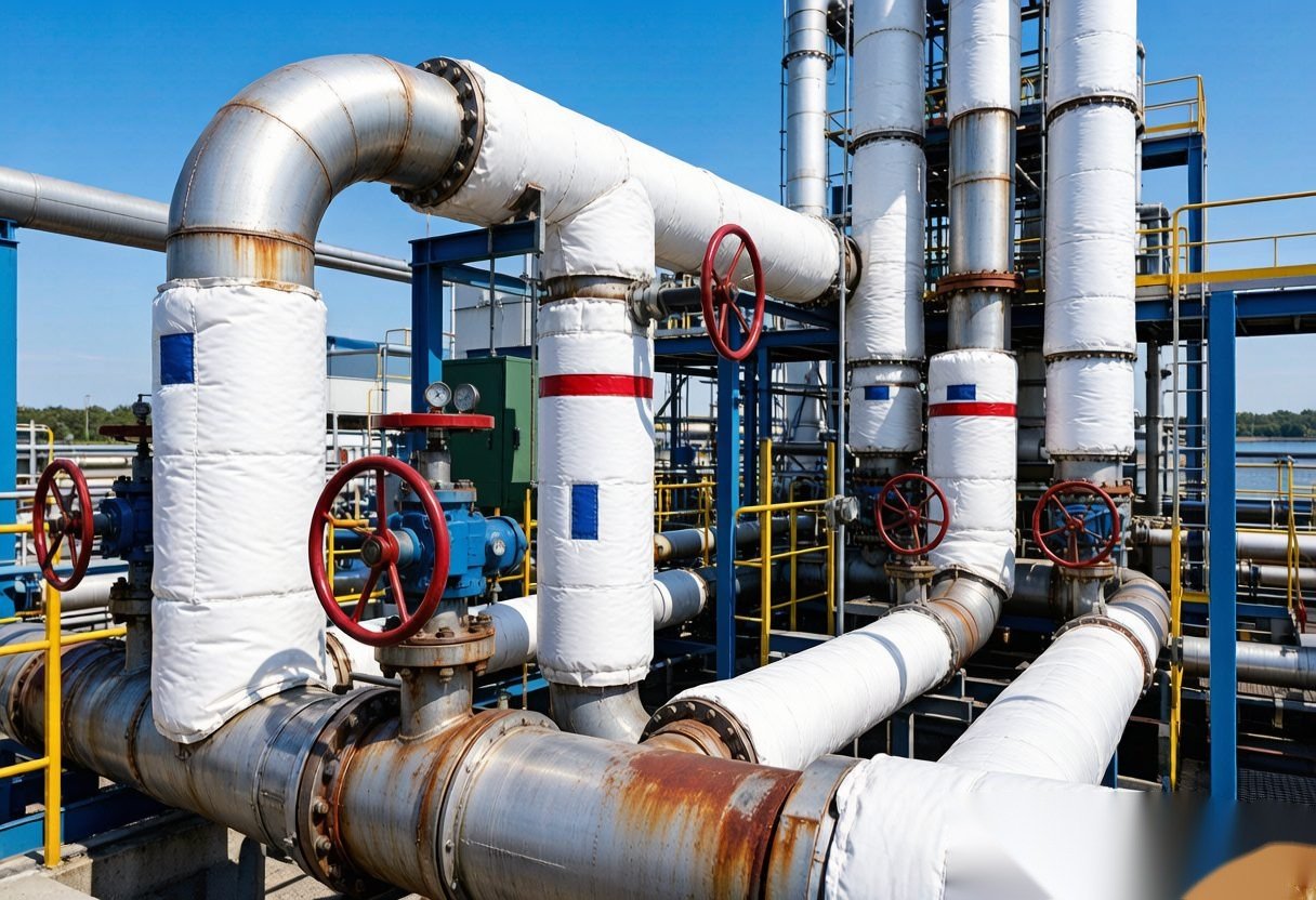 Petrochemical pipelines insulated with GPOWER thermal jackets